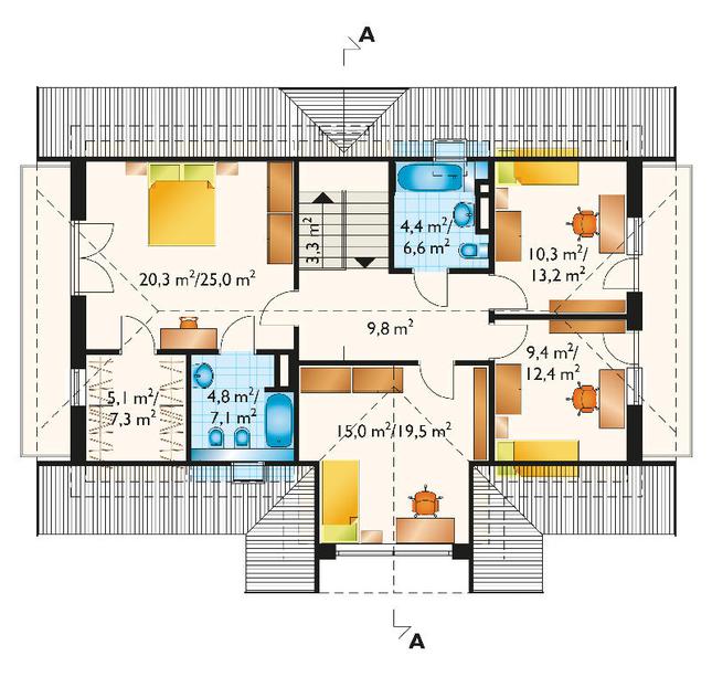 Rzut poddasza lustro POW. 104,2 m²