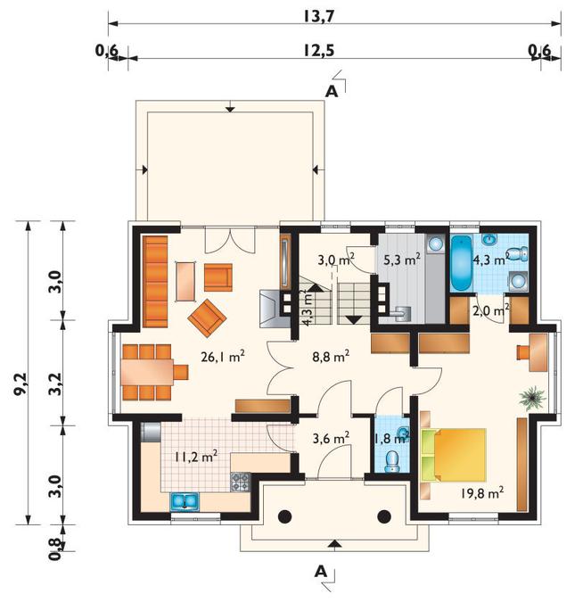 Rzut parteru POW. 90,2 m²