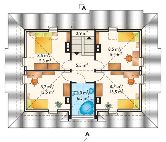 Rzut poddasza lustro POW. 76,6 m²