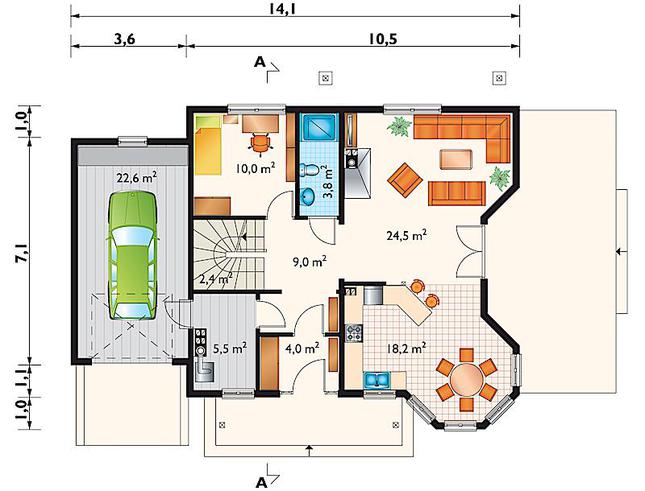 Rzut parteru POW. 100,0 m²
