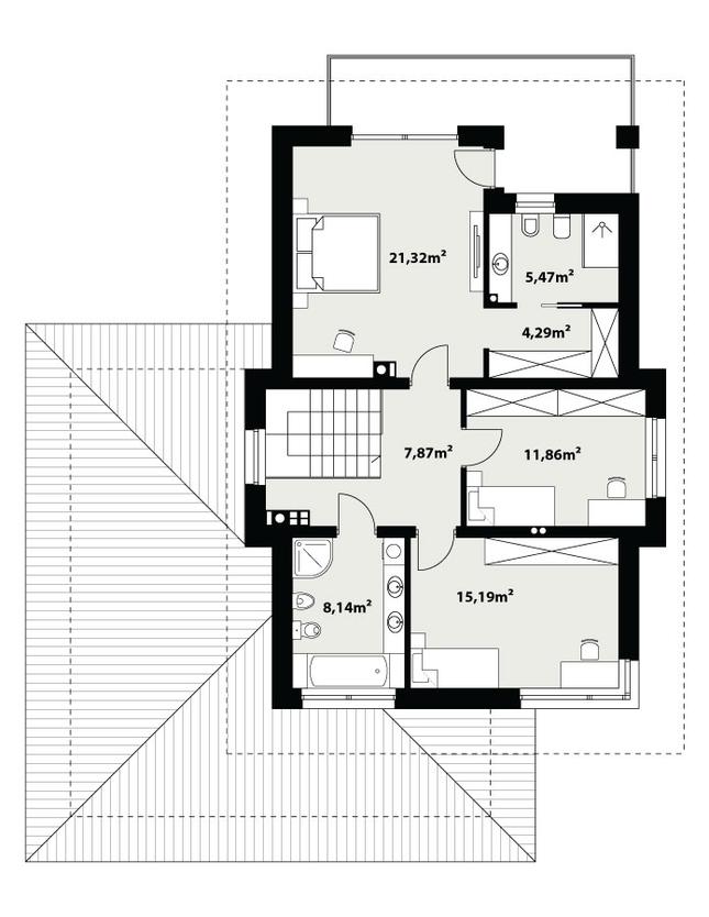 Rzut piętra POW. 74,1 m²