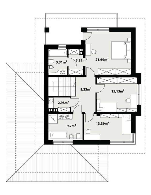 Rzut piętra POW. 80,3 m²