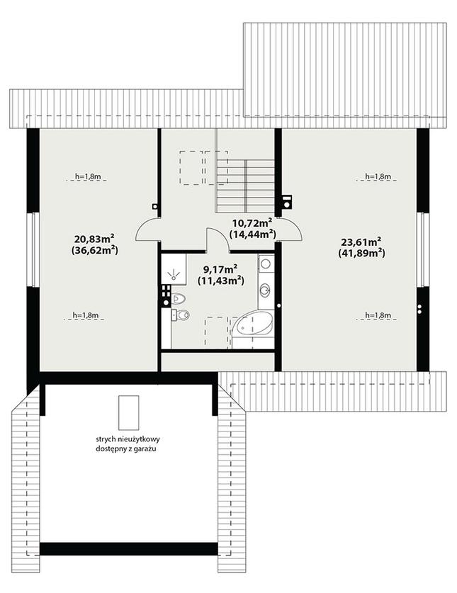 Rzut poddasza POW. 104,4 m²