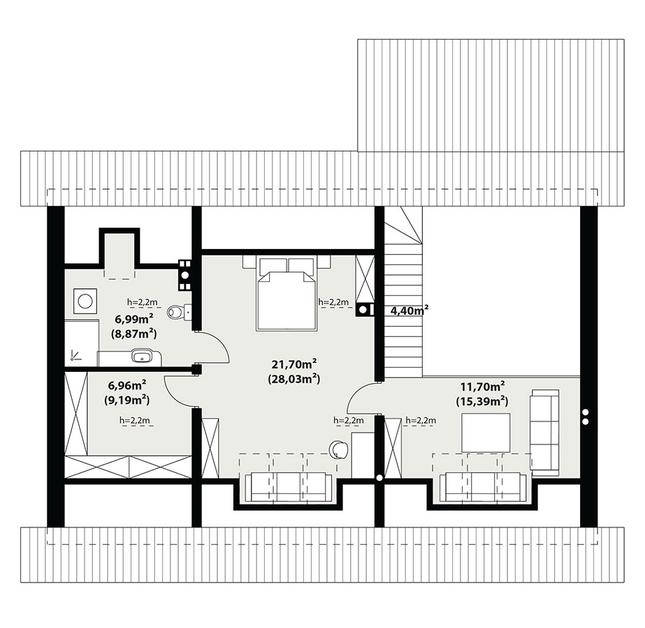 Rzut poddasza POW. 65,9 m²