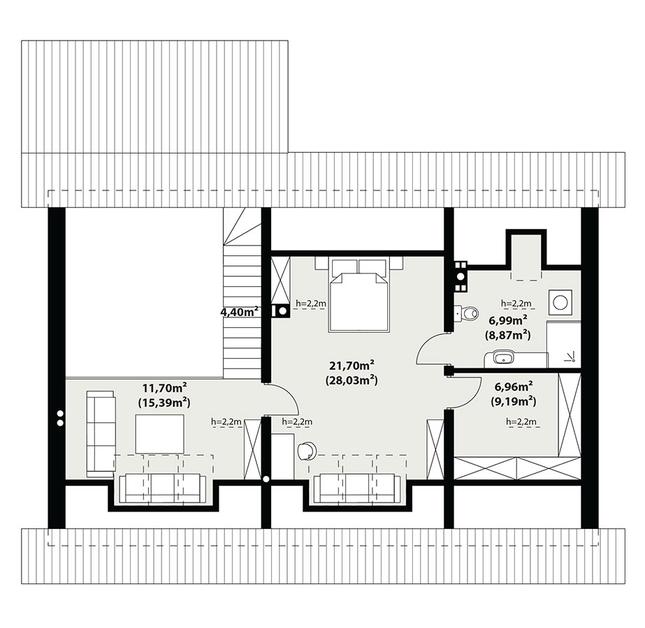 Rzut poddasza lustro POW. 65,9 m²