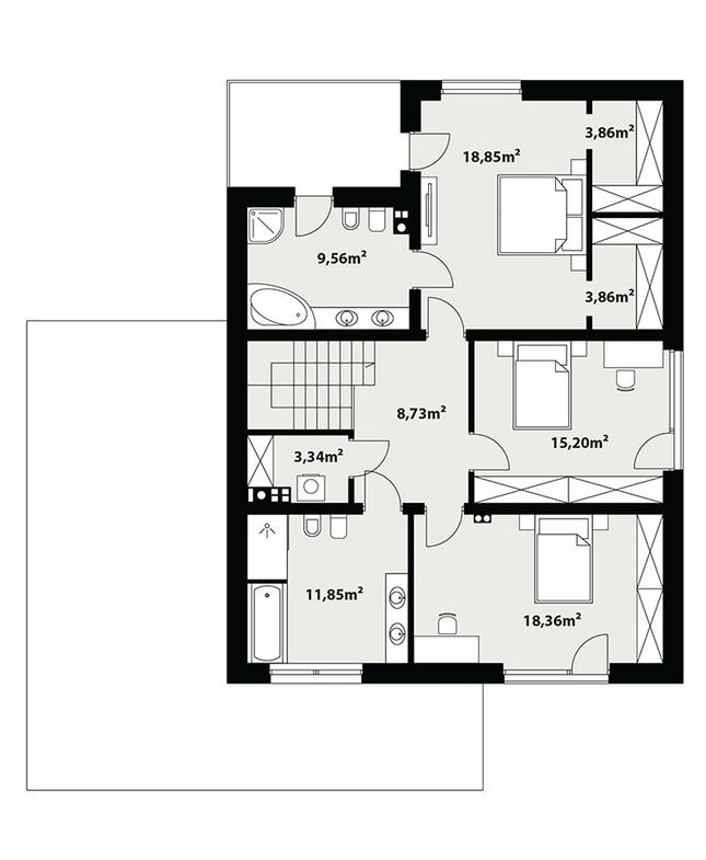 Rzut piętra POW. 93,6 m²