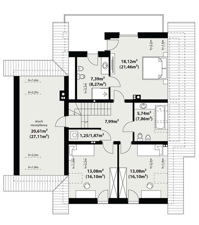 Rzut poddasza POW. 106,8 m²