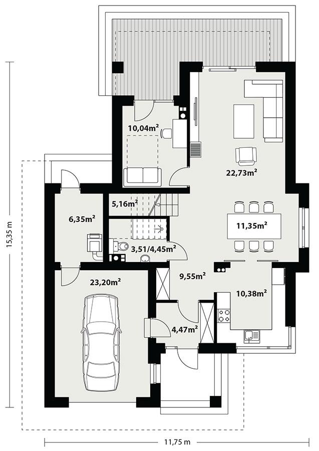 Rzut parteru POW. 4,5 m²