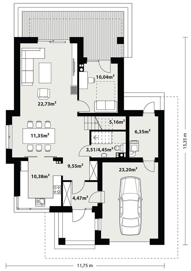 Rzut parteru lustro POW. 4,5 m²