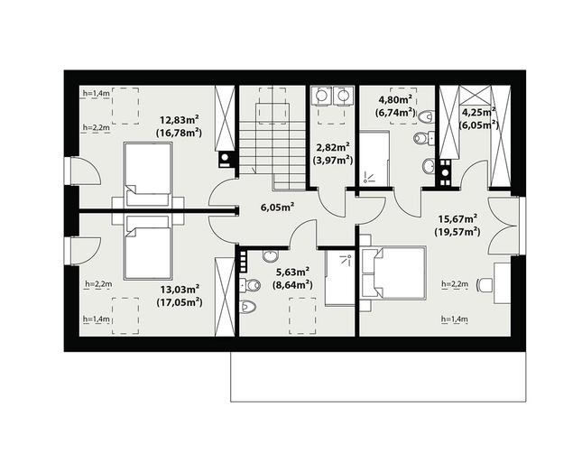 Rzut poddasza lustro POW. 84,9 m²