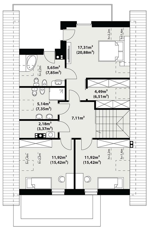 Rzut poddasza POW. 83,9 m²