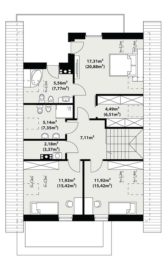 Rzut poddasza POW. 83,8 m²