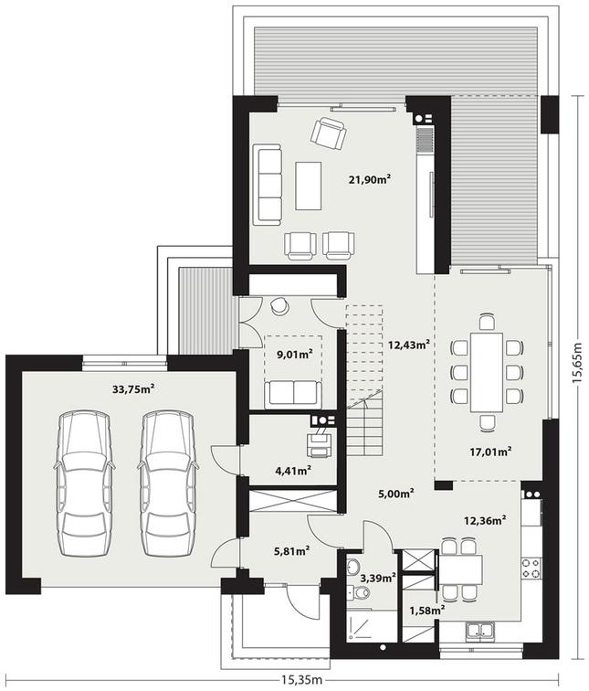 Rzut parteru POW. 126,6 m²