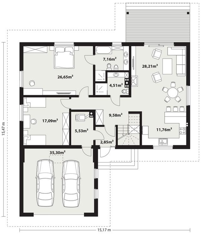 Rzut parteru POW. 35,3 m²