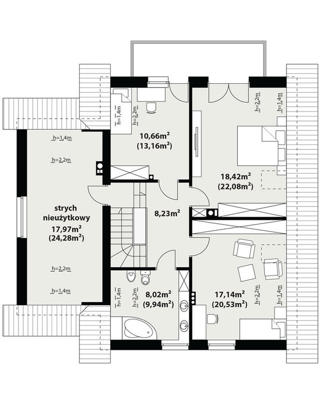 Rzut poddasza POW. 73,9 m²