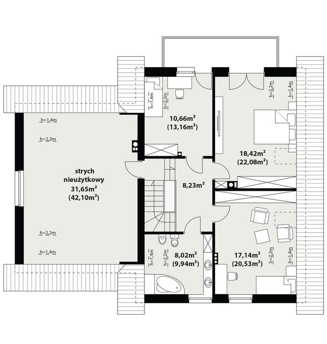 Rzut poddasza POW. 73,9 m²