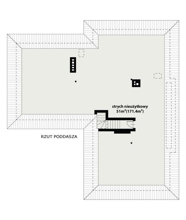 Rzut poddasza: Do indywidualnej adaptacji (51,0 m2 powierzchni użytkowej)