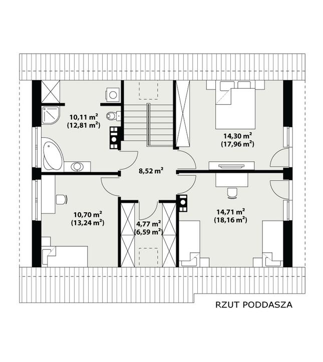 Rzut poddasza POW. 77,3 m²