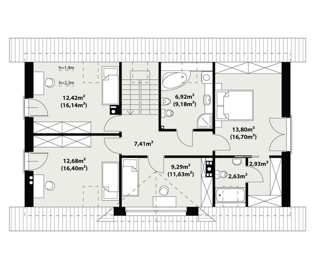 Rzut poddasza lustro POW. 83,0 m²