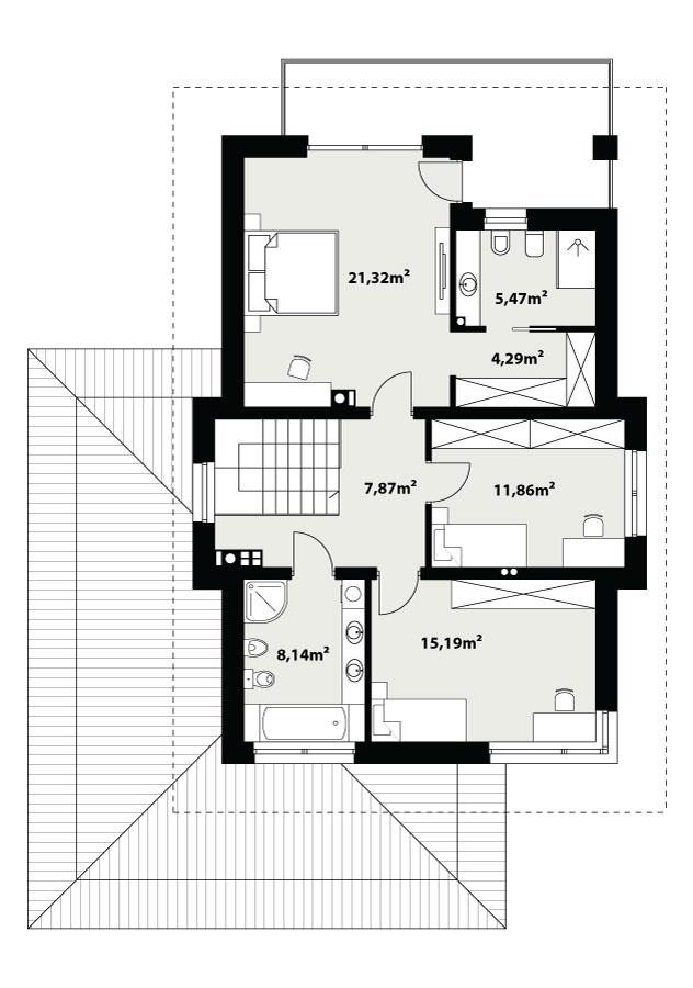 Rzut piętra POW. 74,1 m²