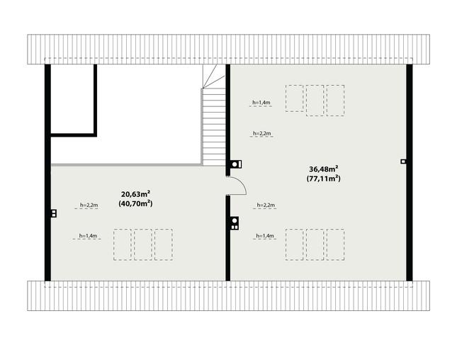 Rzut poddasza lustro POW. 117,8 m²