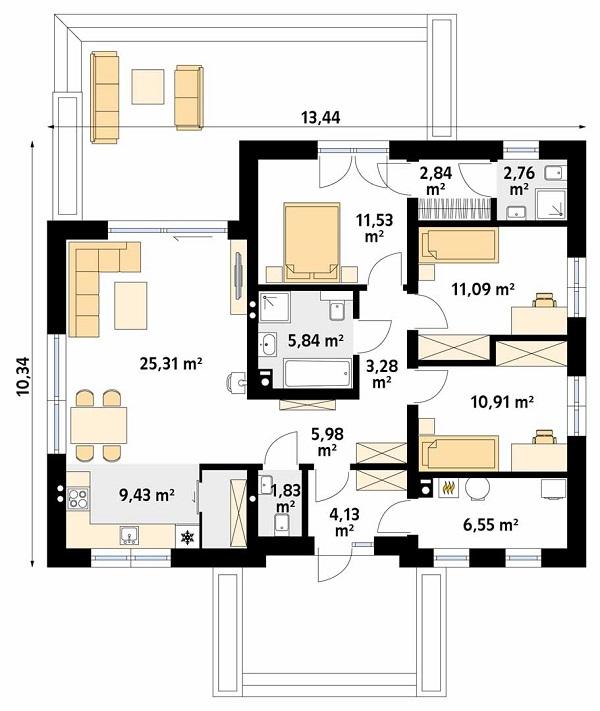 Rzut parteru POW. 101,5 m²
