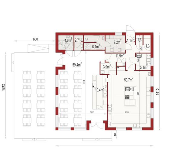 Rzut parteru POW. 165,7 m²