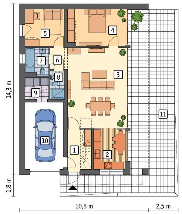 Rzut parteru lustro POW. 101,2 m²