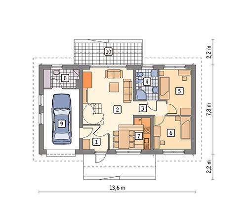 Rzut parteru POW. 82,1 m²