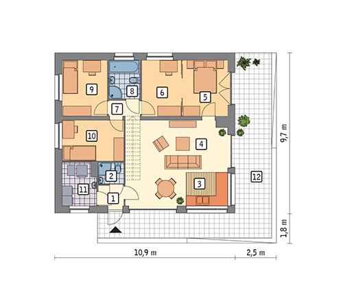 Rzut parteru POW. 80,8 m²