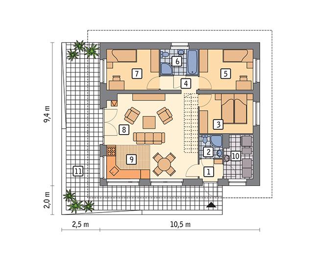 Rzut parteru lustro POW. 75,8 m²