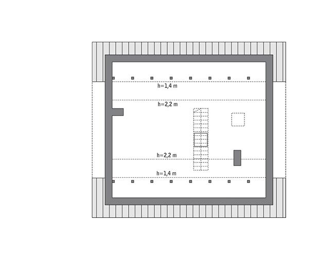 Rzut poddasza lustro: do indywidualnej adaptacji (42,1 m2 pow. użytkowej); schody oraz dostosowanie stropu należy wykonać na etapie adaptacji