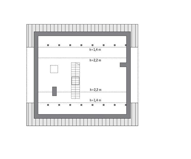 Rzut poddasza: do indywidualnej adaptacji (42,1 m2 pow. użytkowej); schody oraz dostosowanie stropu należy wykonać na etapie adaptacji