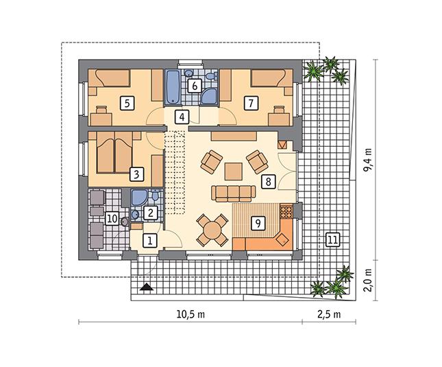 Rzut parteru POW. 75,8 m²