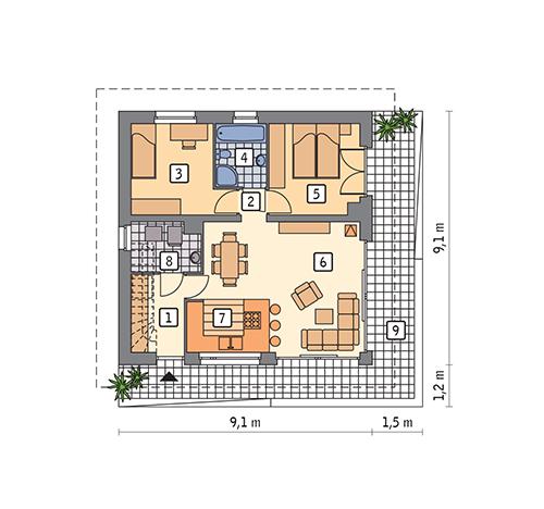 Rzut parteru POW. 63,4 m²