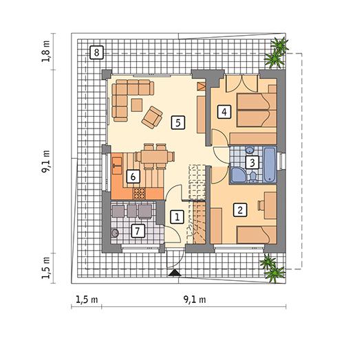 Rzut parteru lustro POW. 62,6 m²