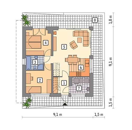 Rzut parteru POW. 62,6 m²