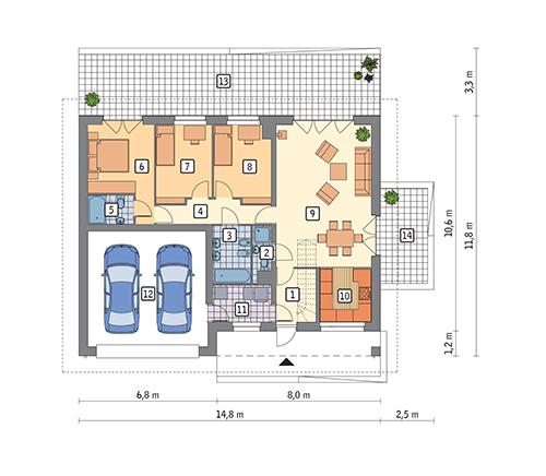 Rzut parteru POW. 128,7 m²