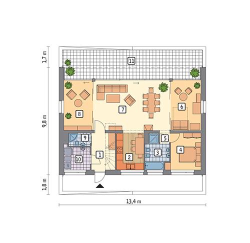Rzut parteru lustro POW. 92,4 m²