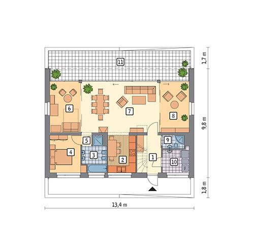 Rzut parteru POW. 92,4 m²