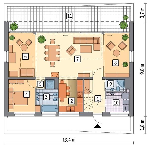 Rzut parteru POW. 92,4 m²