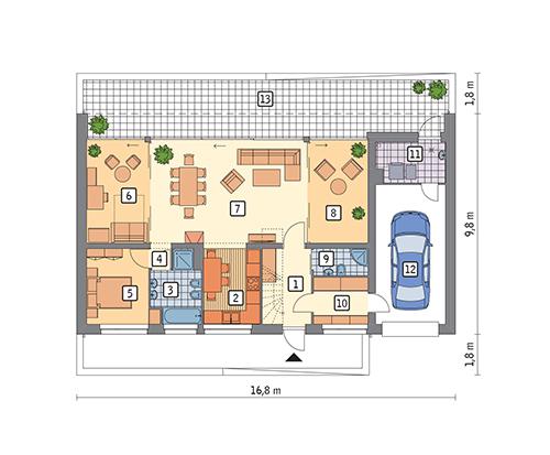Rzut parteru POW. 117,1 m²