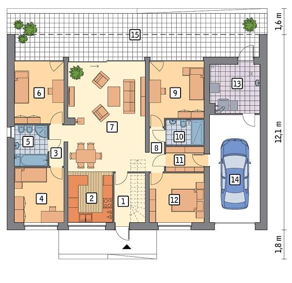 Rzut parteru POW. 133,5 m²