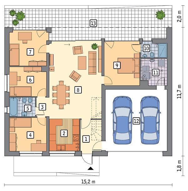 Rzut parteru POW. 130,7 m²