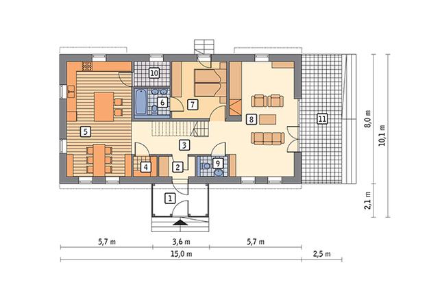 Rzut parteru POW. 100,5 m²