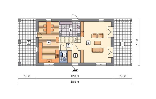 Rzut parteru POW. 75,7 m²