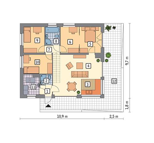 Rzut parteru POW. 80,8 m²