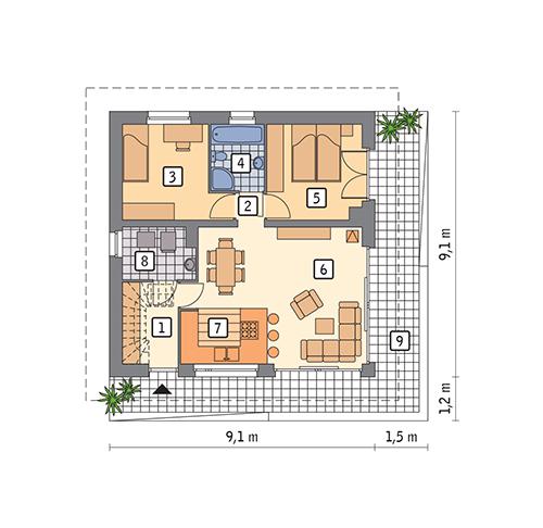 Rzut parteru POW. 63,4 m²