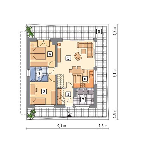 Rzut parteru POW. 62,6 m²