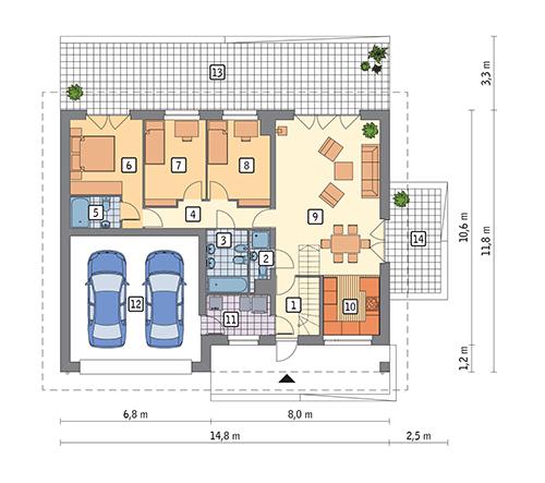 Rzut parteru POW. 128,7 m²